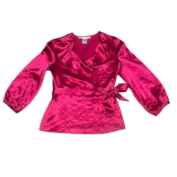 Diane Von Furstenberg Marla pink 100% silk wrap top - Picture 3 of 10